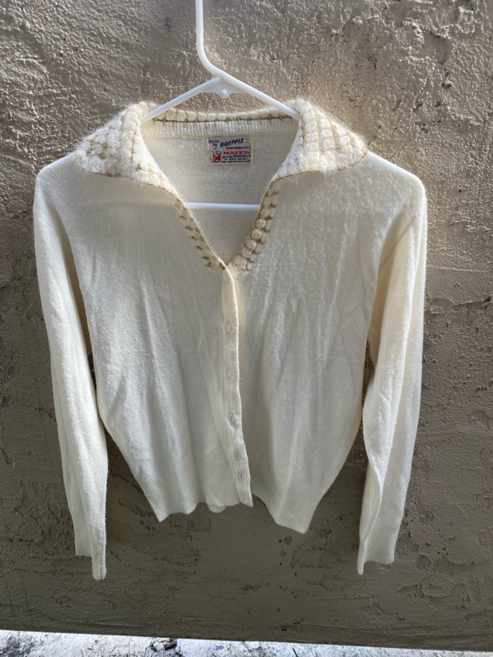 Vintage White Knit Collared Button-Up Sweater